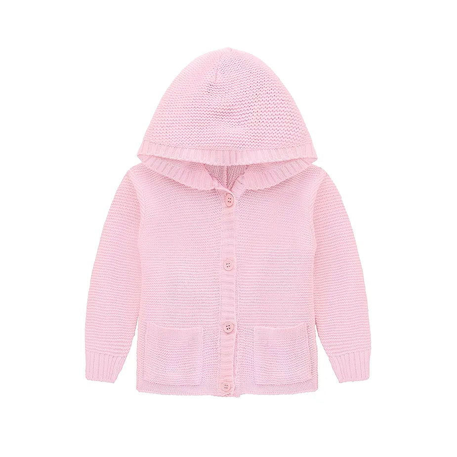 Baby Girl Hooded Button Down Knit Cardigan Sweater