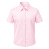 Lilax Boys Classic Short Sleeve Button Down Casual Solid Dress Shirt