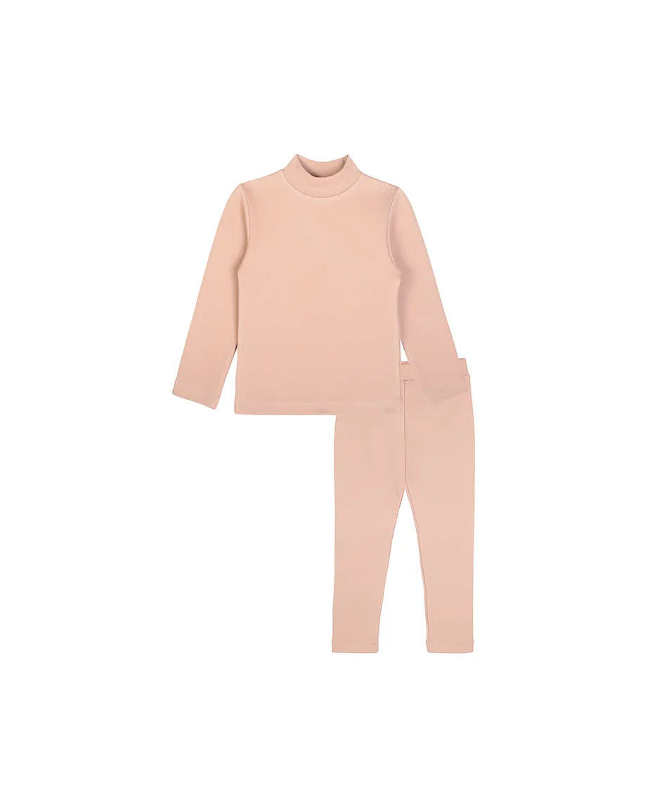 Little Girls Cotton Basic Mock-Neck T-Shirt & Leggings Set