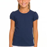 Girls' Basic Short Puff Sleeve Round Neck Cotton T-Shirt