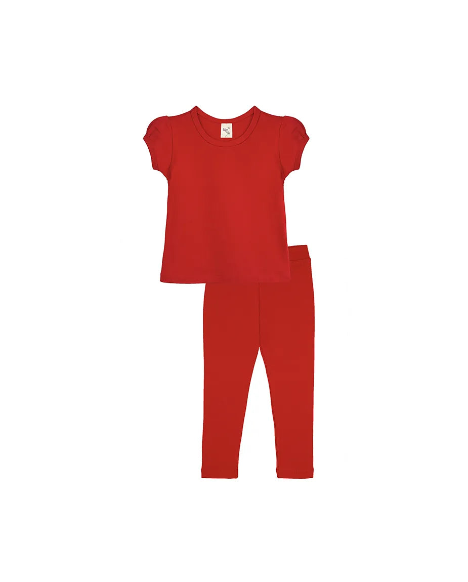 Little Girls Cotton Basic Puff Sleeve T-Shirt & Leggings Set