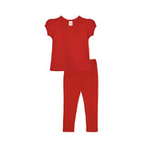 Little Girls Cotton Basic Puff Sleeve T-Shirt & Leggings Set