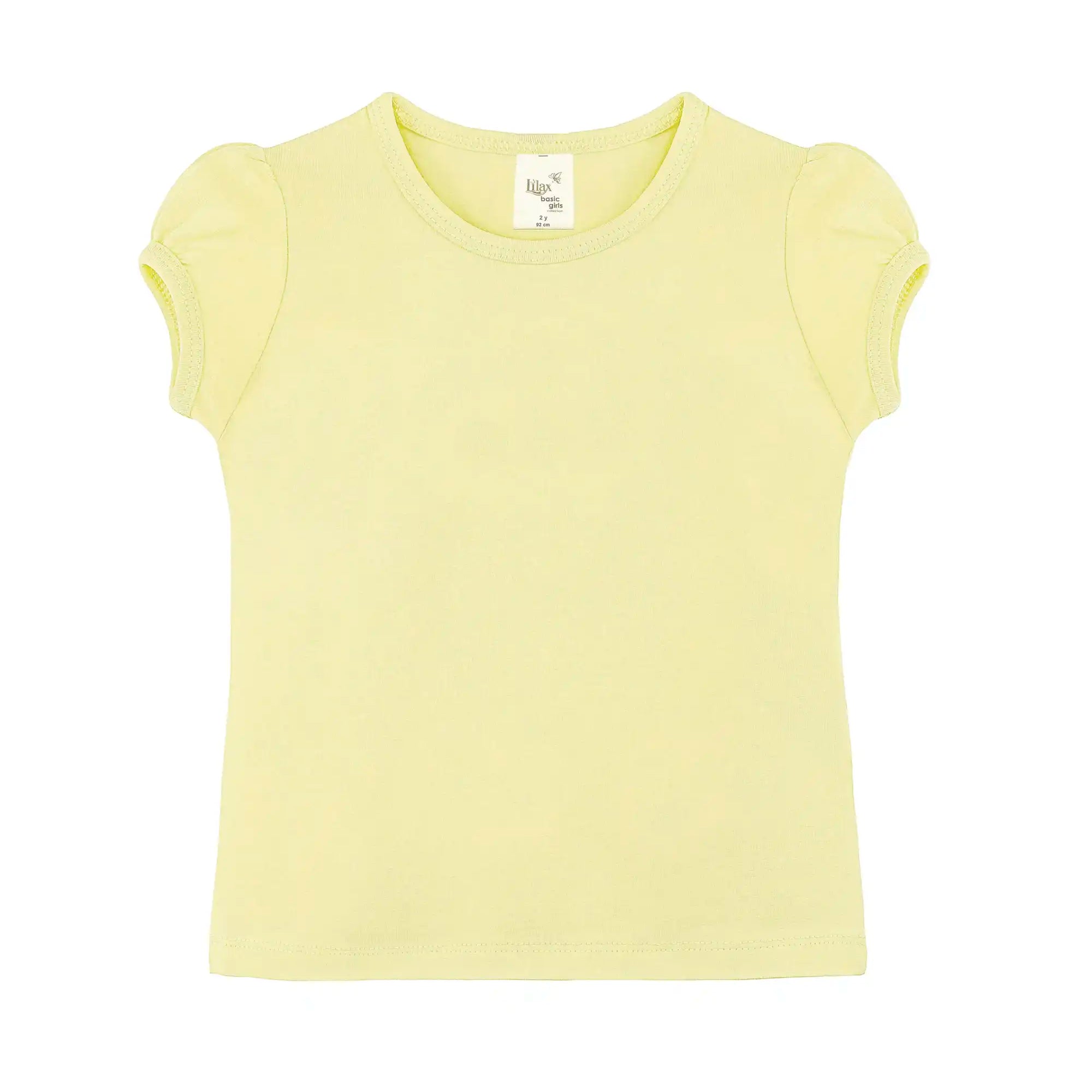 Girls' Basic Short Puff Sleeve Round Neck Cotton T-Shirt