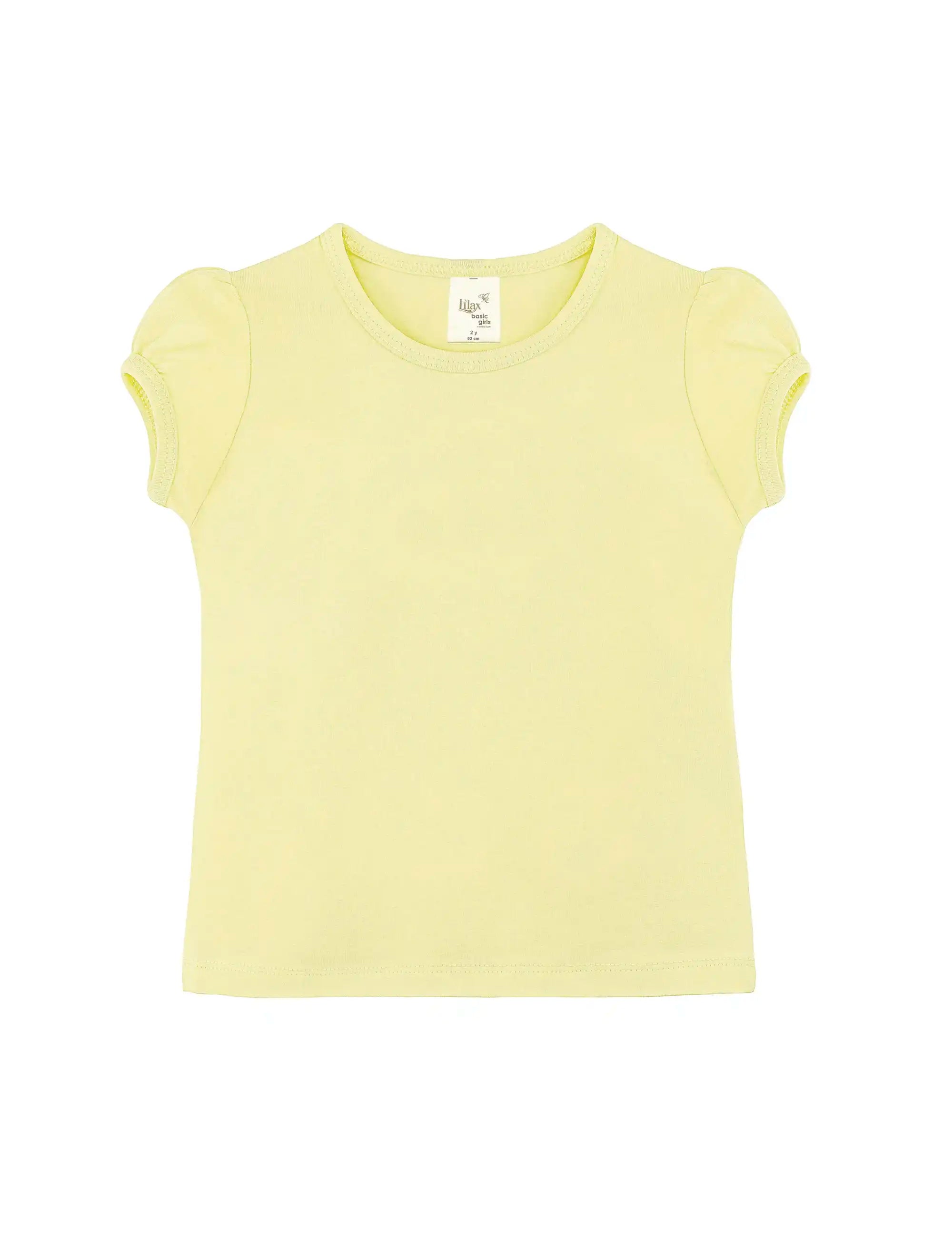 Girls' Basic Short Puff Sleeve Round Neck Cotton T-Shirt