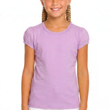 Girls' Basic Short Puff Sleeve Round Neck Cotton T-Shirt
