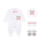 Newborn Baby 4-Piece Cotton Jeweled Layette Gift Set