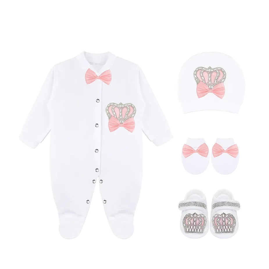 Newborn Baby 4-Piece Cotton Jeweled Layette Gift Set