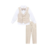 Boys Suit Set Slim Fit Vest, White Dress Shirt, Dress Pants and Bowtie 4 Piece Formal Suit Set