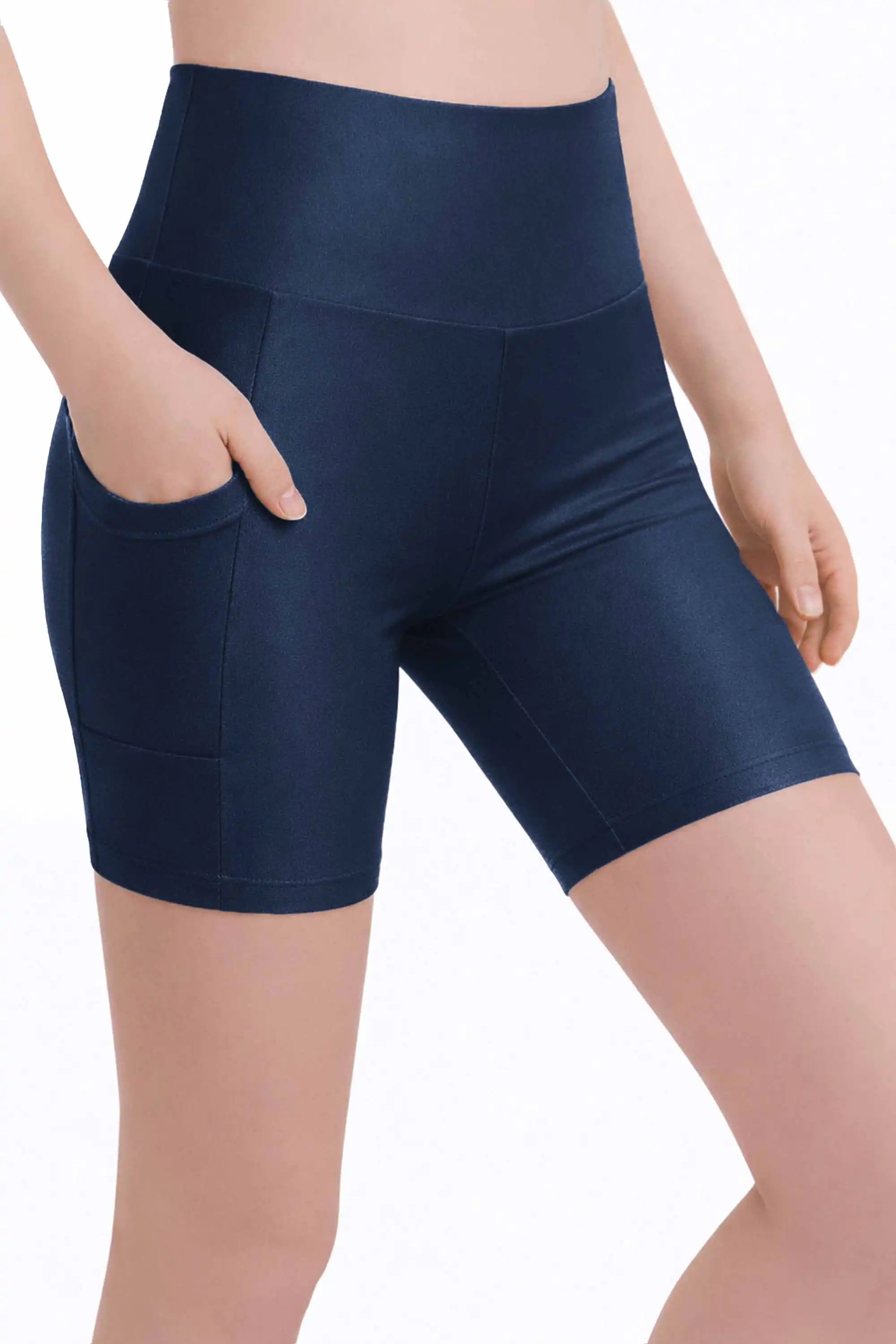Lilax Girls Athletic Shorts with Pocket High Waisted Biker Shorts for Dance Yoga Gymnastics