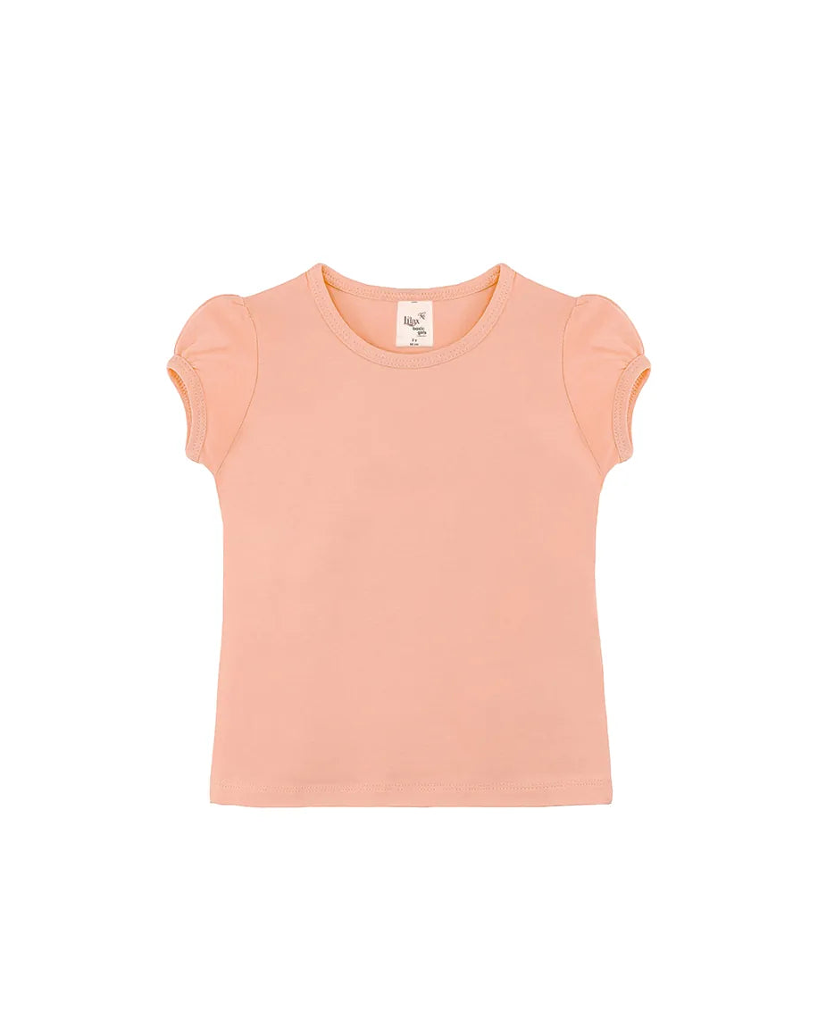 Big Girls Cotton Puff Sleeve Basic Crewneck T-Shirt