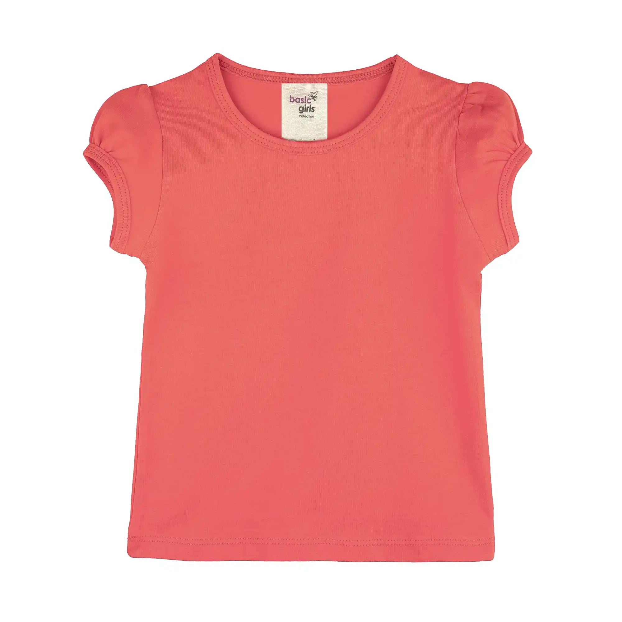 Girls' Basic Short Puff Sleeve Round Neck Cotton T-Shirt