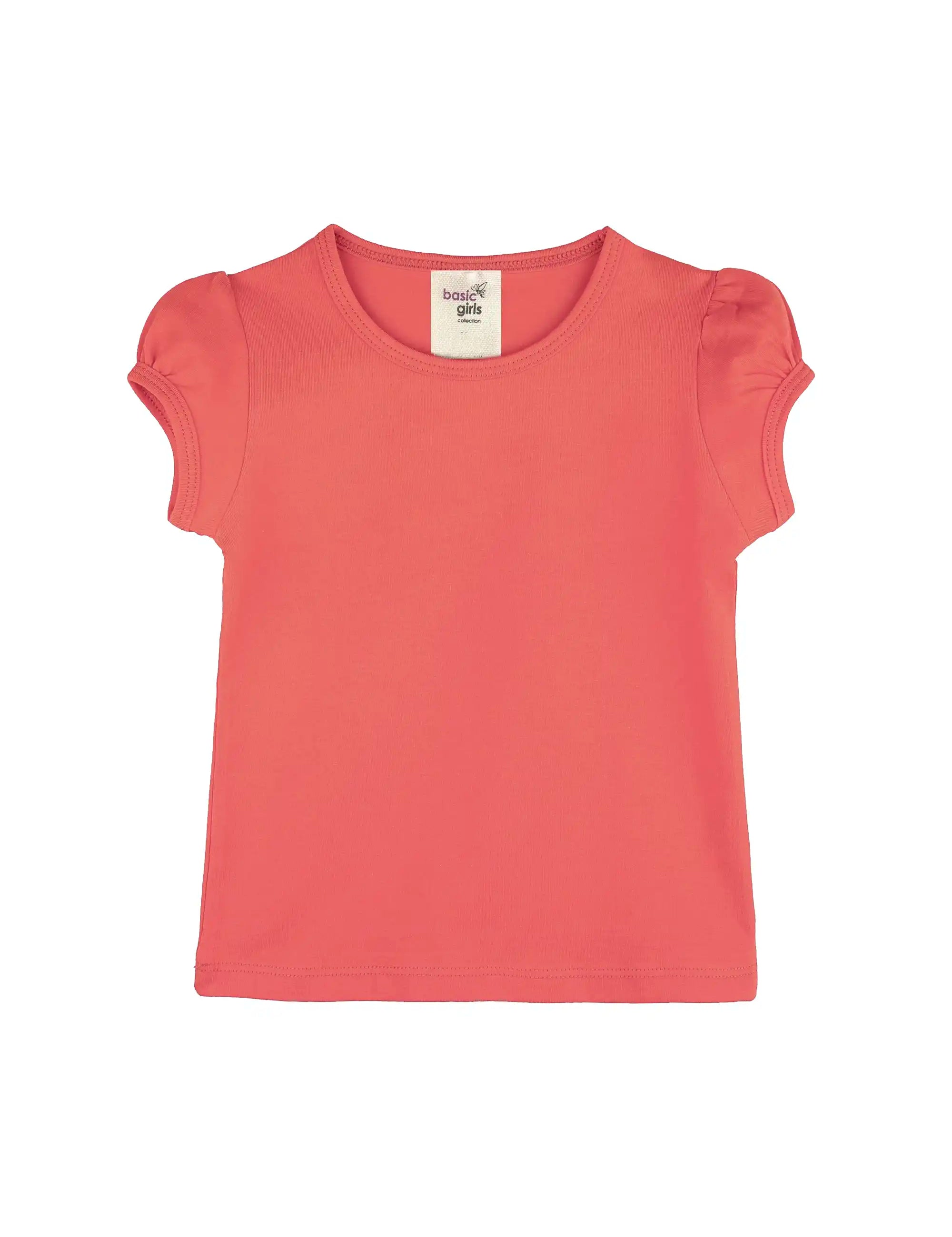 Girls' Basic Short Puff Sleeve Round Neck Cotton T-Shirt