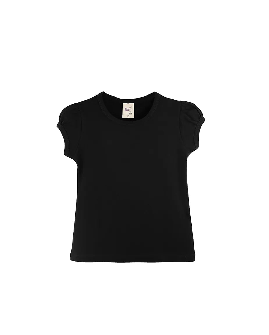 Big Girls Cotton Puff Sleeve Basic Crewneck T-Shirt