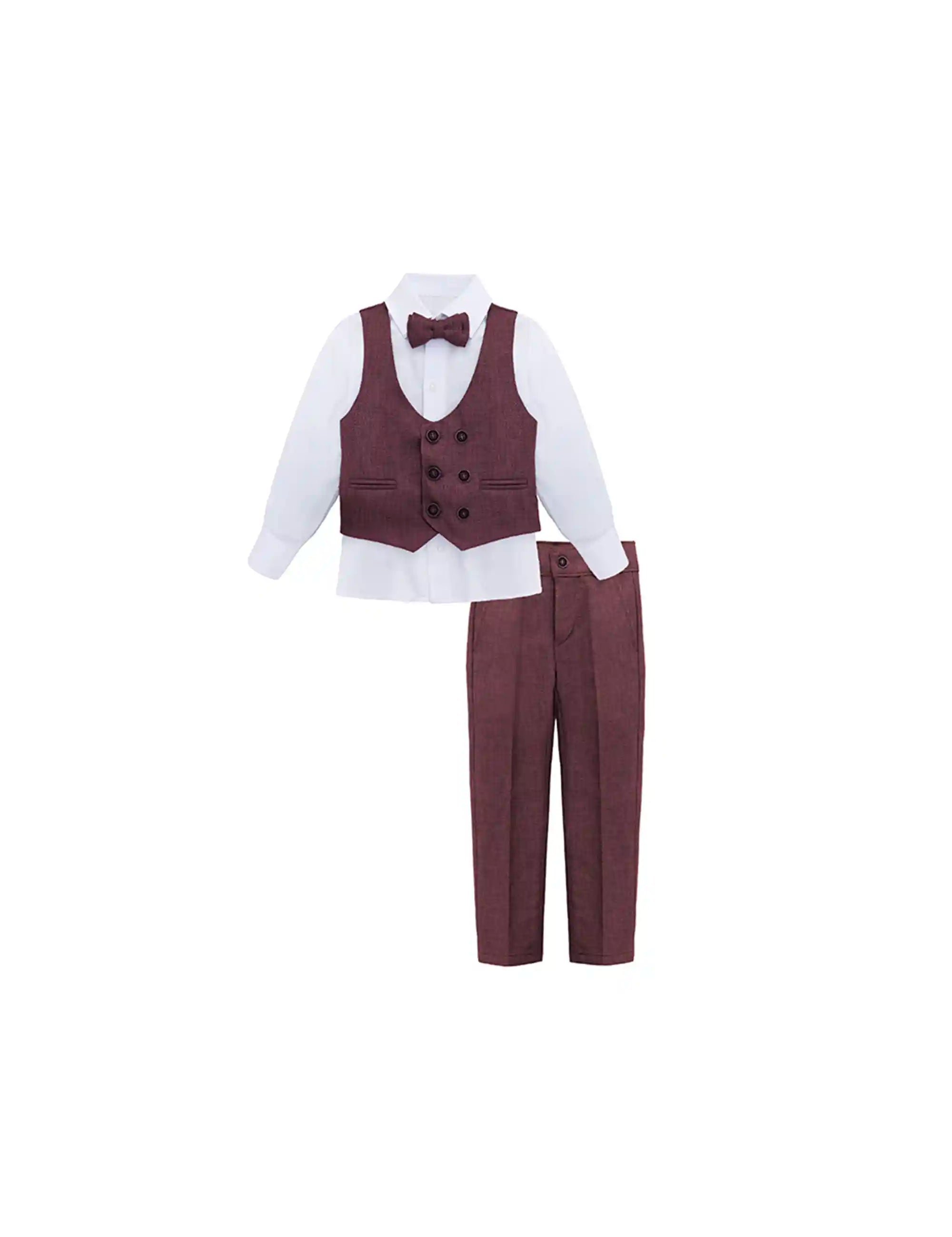 Toddler & Youth Boys 4 Piece Formal Suit Set V-Neck Vest White Dress Shirt Dress Pants and Bowtie 1-5 Years