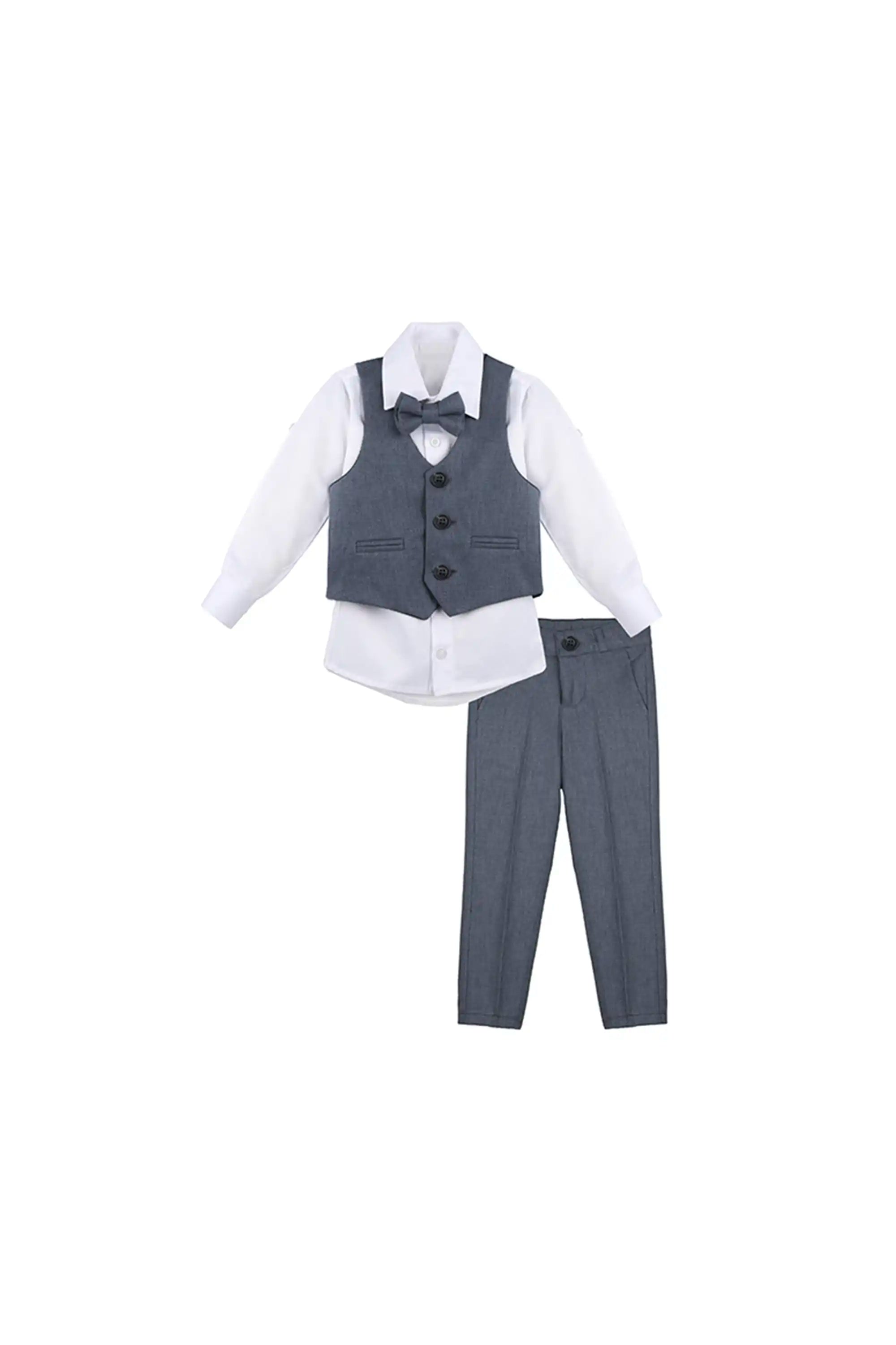 Boys Formal Suit 4 Piece Vest, Pants and Tie Dresswear Suit Set