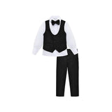 Toddler & Youth Boys 4 Piece Formal Suit Set V-Neck Vest White Dress Shirt Dress Pants and Bowtie 6-12 Years