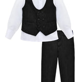 Toddler & Youth Boys 4 Piece Formal Suit Set V-Neck Vest White Dress Shirt Dress Pants and Bowtie 1-5 Years