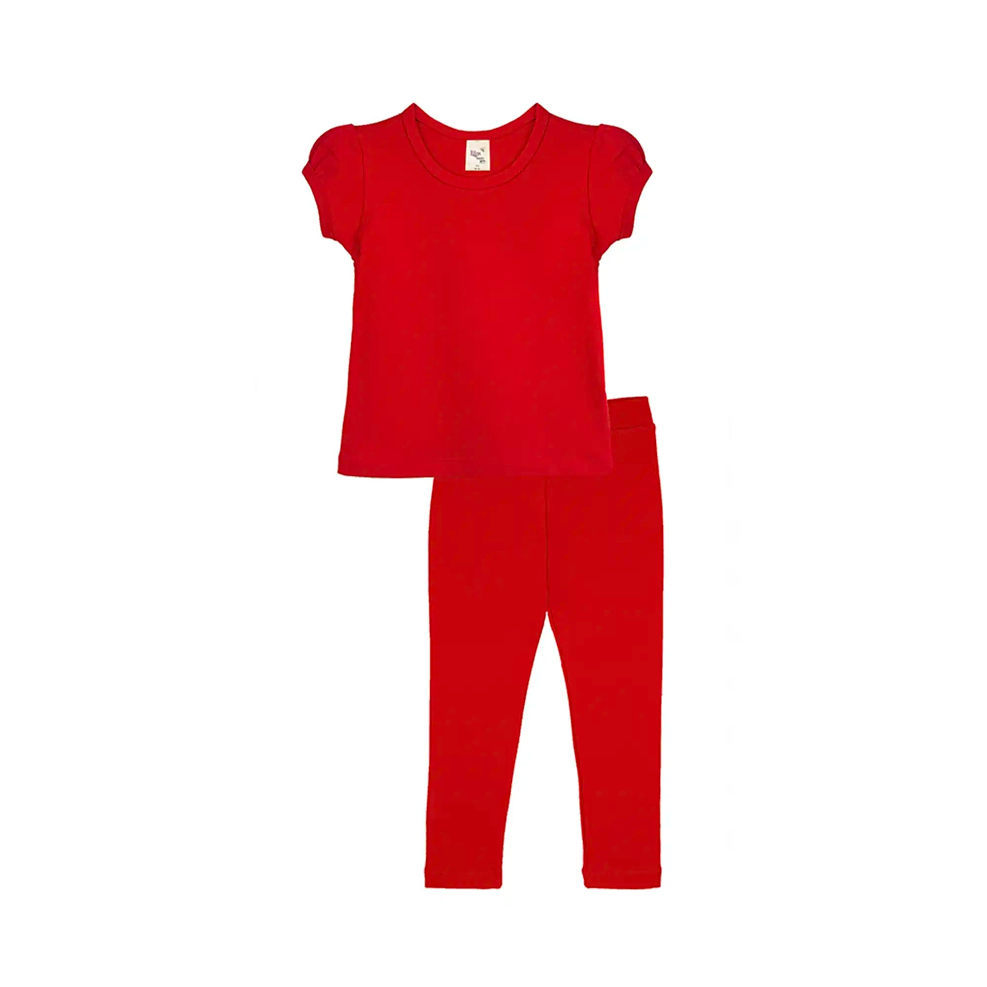 Girls' Basic Short Puff Sleeve Cotton T-Shirt and Leggings Set