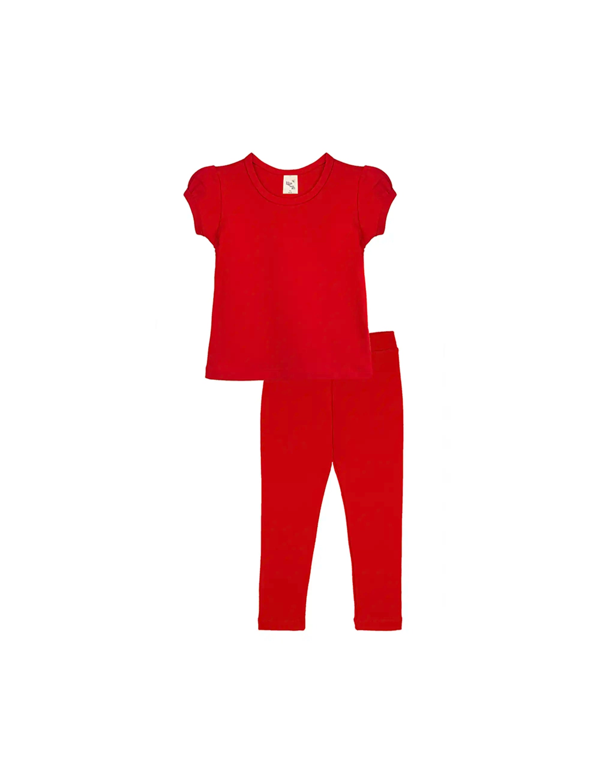 Girls' Basic Short Puff Sleeve Cotton T-Shirt and Leggings Set