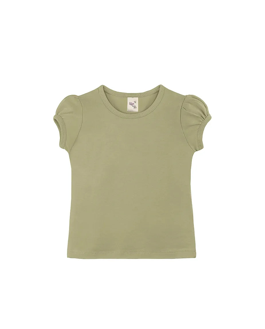 Little Girls Cotton Puff Sleeve Basic T-Shirt