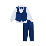 Boys Suit Set Slim Fit Vest, White Dress Shirt, Dress Pants and Bowtie 4 Piece Formal Suit Set