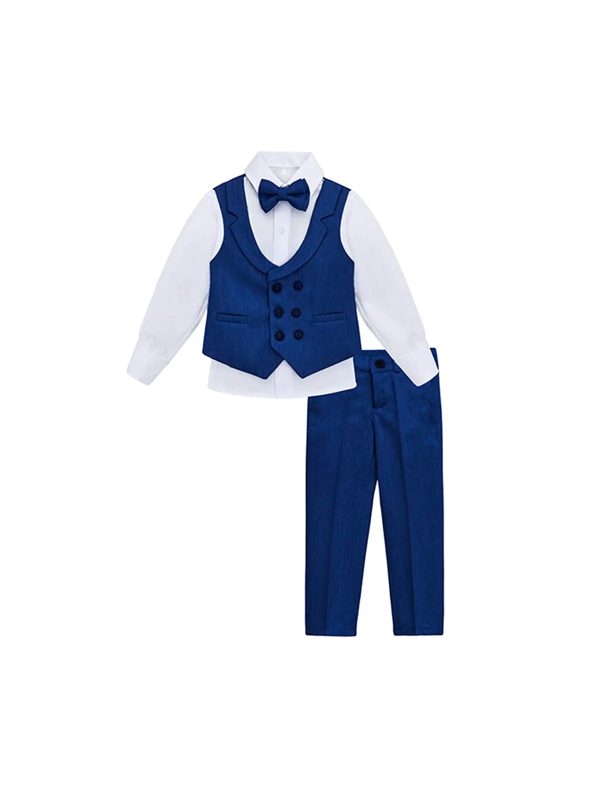 Boys Suit Set Slim Fit Vest, White Dress Shirt, Dress Pants and Bowtie 4 Piece Formal Suit Set
