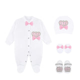 Newborn Baby 4-Piece Cotton Jeweled Layette Gift Set