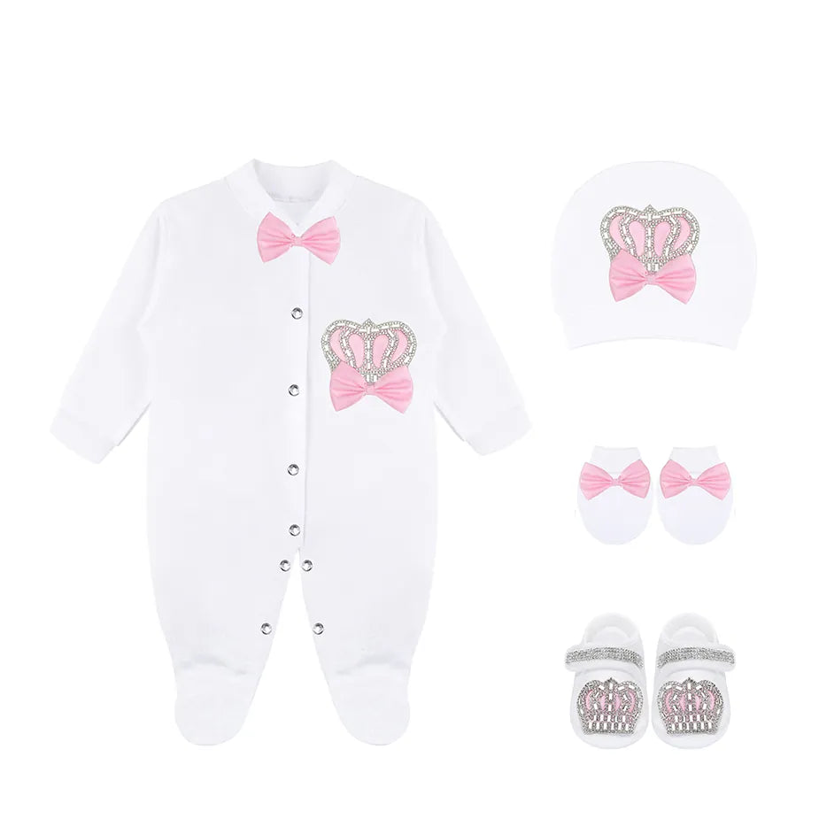 Newborn Baby 4-Piece Cotton Jeweled Layette Gift Set