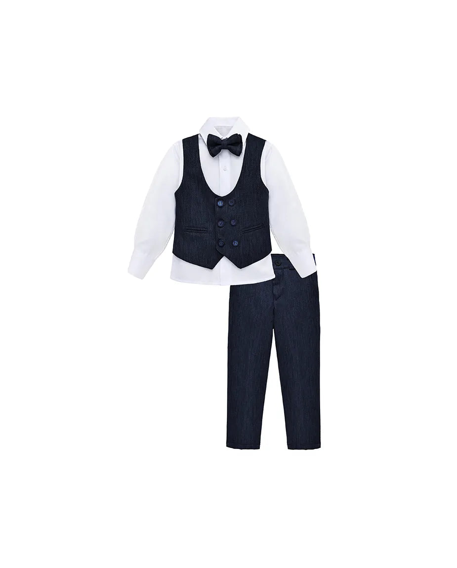 Boys 4-Piece Slim Fit Textured Suit Set