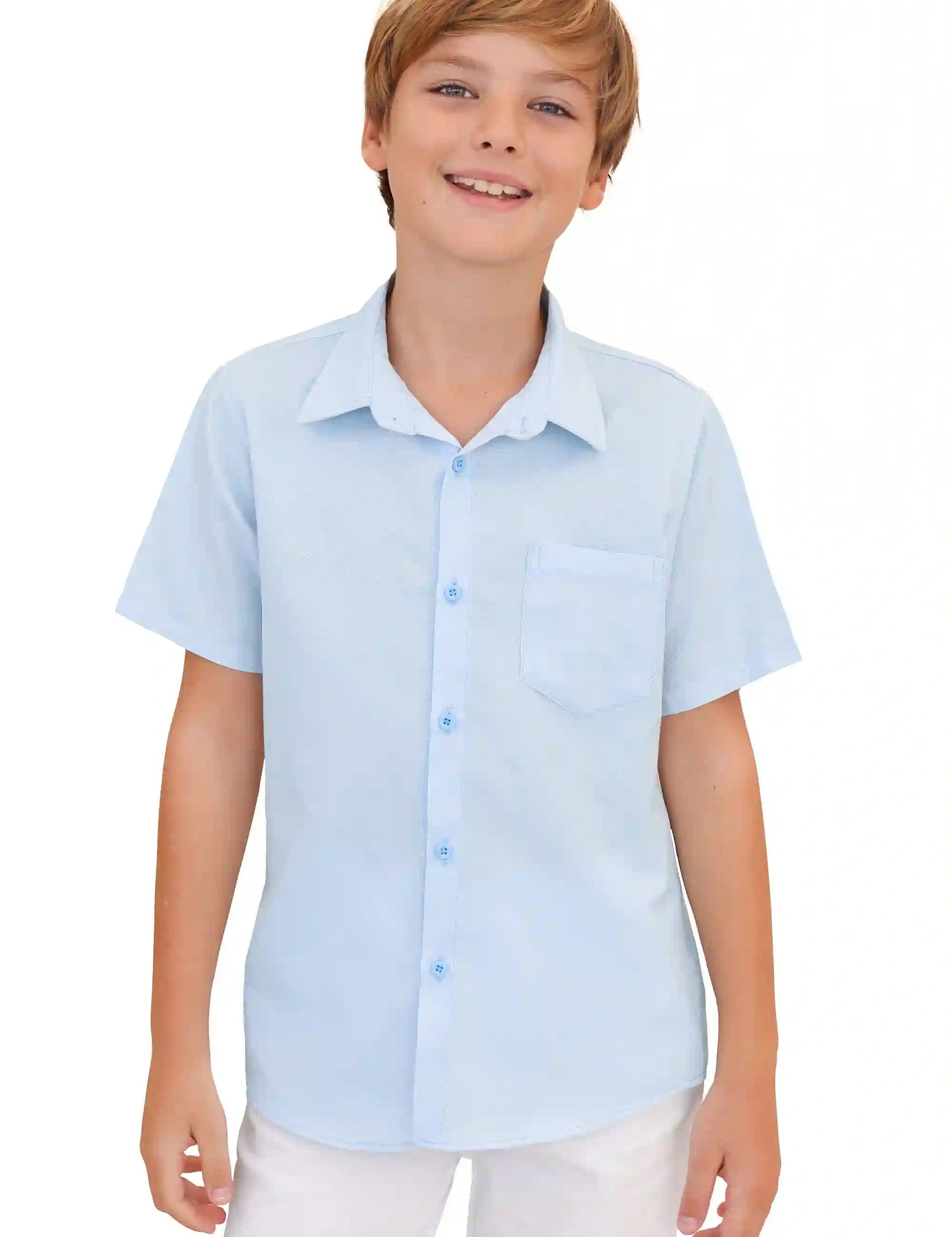 Boys' Button Down Shirt Solid Short Sleeve Classic Solid Oxford Dress Shirt