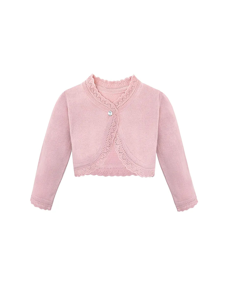 Girls Knit Lace Detailed Buttoned Bolero Cardigan