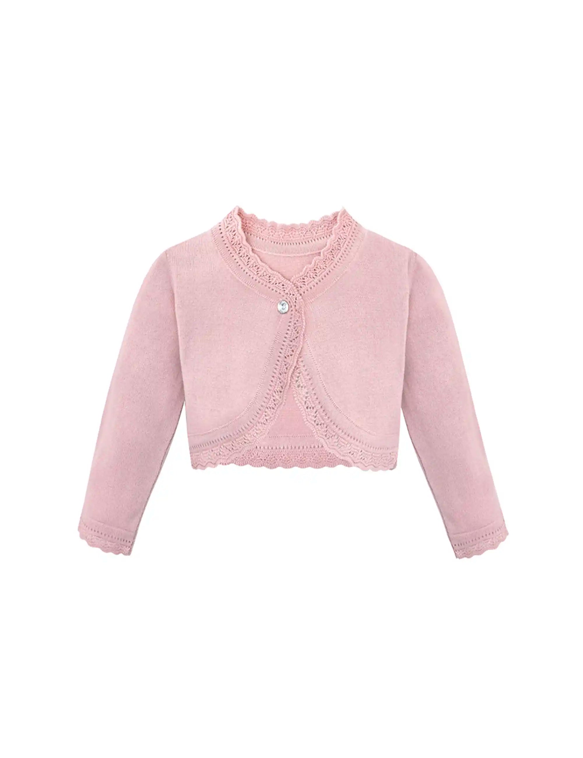 Little Girls' Knit Long Sleeve Button Closure Bolero Cardigan Shrug