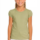 Girls' Basic Short Puff Sleeve Round Neck Cotton T-Shirt