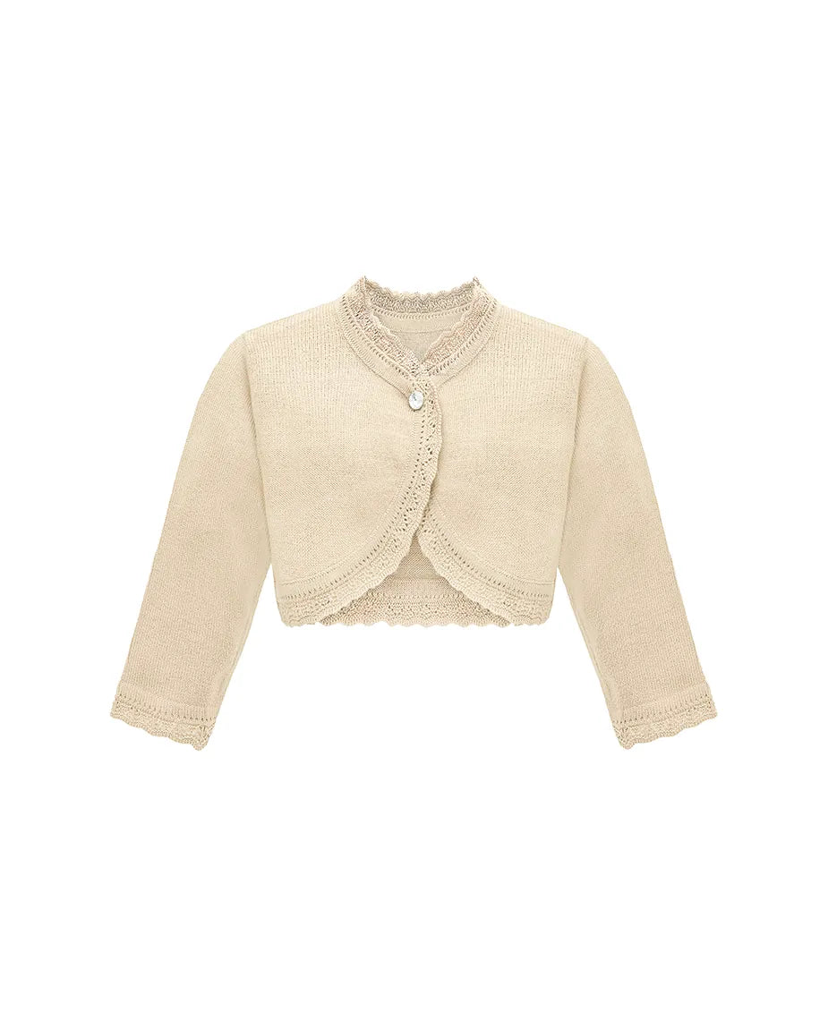 Girls Knit Lace Detailed Buttoned Bolero Cardigan