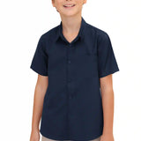 Boys' Button Down Shirt Solid Short Sleeve Classic Solid Oxford Dress Shirt