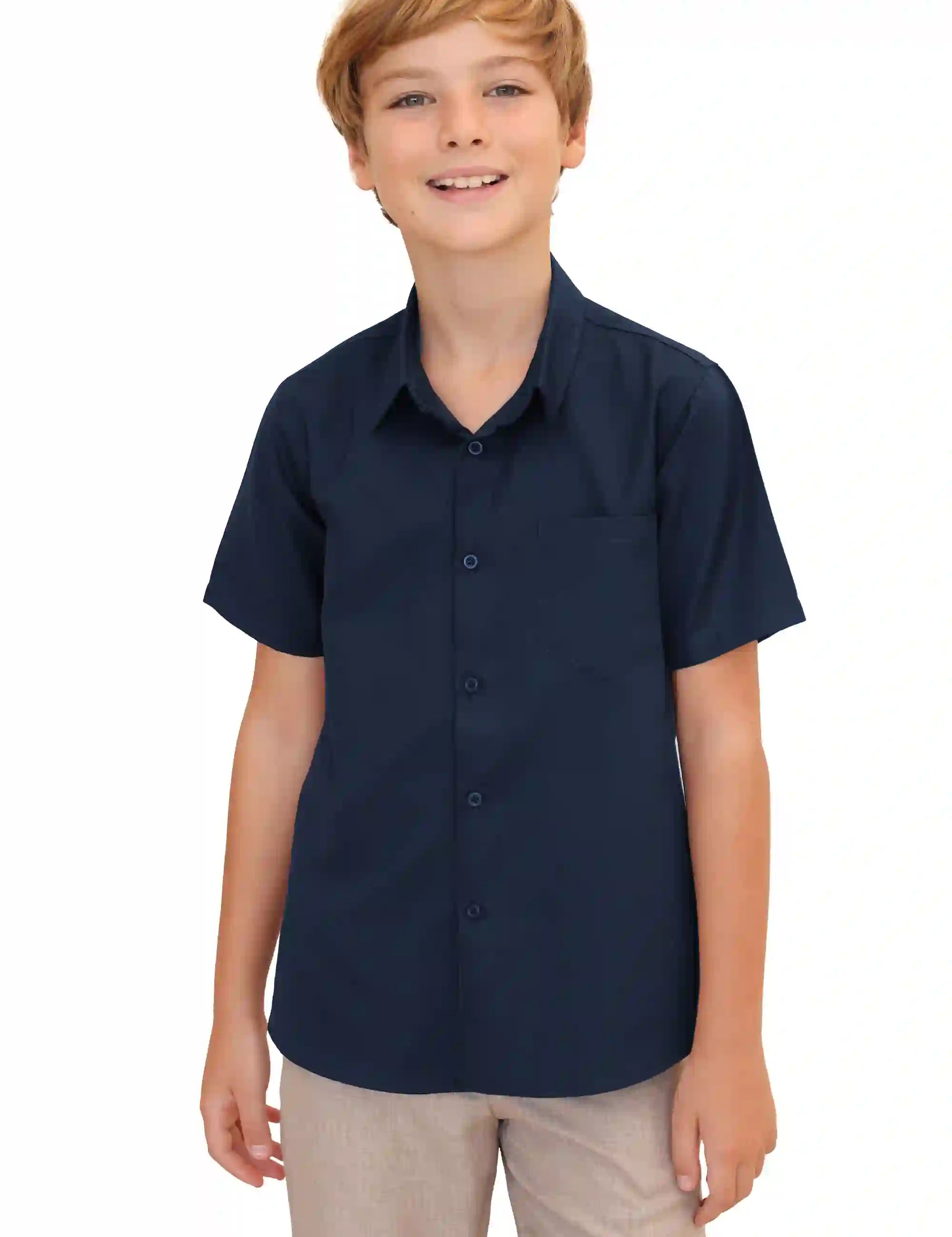 Boys' Button Down Shirt Solid Short Sleeve Classic Solid Oxford Dress Shirt
