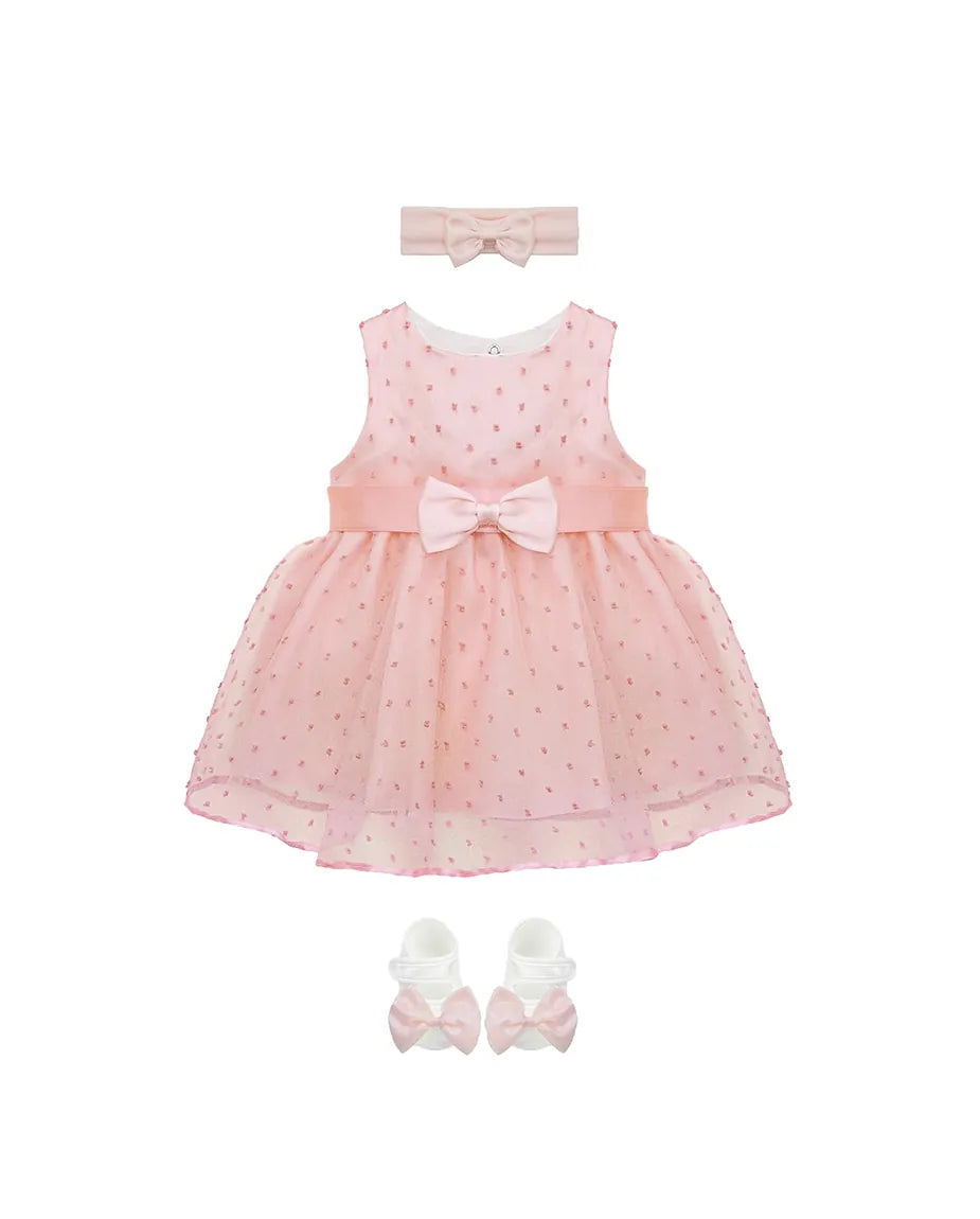Baby 3-Piece Tulle & Satin Bow Detailed Polka Dot Dress Set