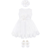 Newborn 4-Piece White Tulle Christening Set