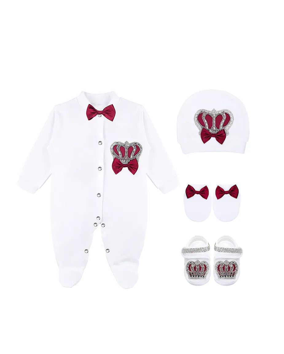 Newborn 4-Piece Jeweled Crown Layette Set
