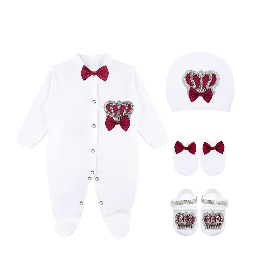 Newborn 4-Piece Jeweled Crown Layette Set