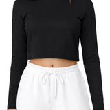 Lilax Girls' Long Sleeve Crop Top – Soft Cotton, 4-Way Stretch, Breathable Everyday Tee