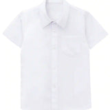 Boys' Button Down Shirt Solid Short Sleeve Classic Solid Oxford Dress Shirt