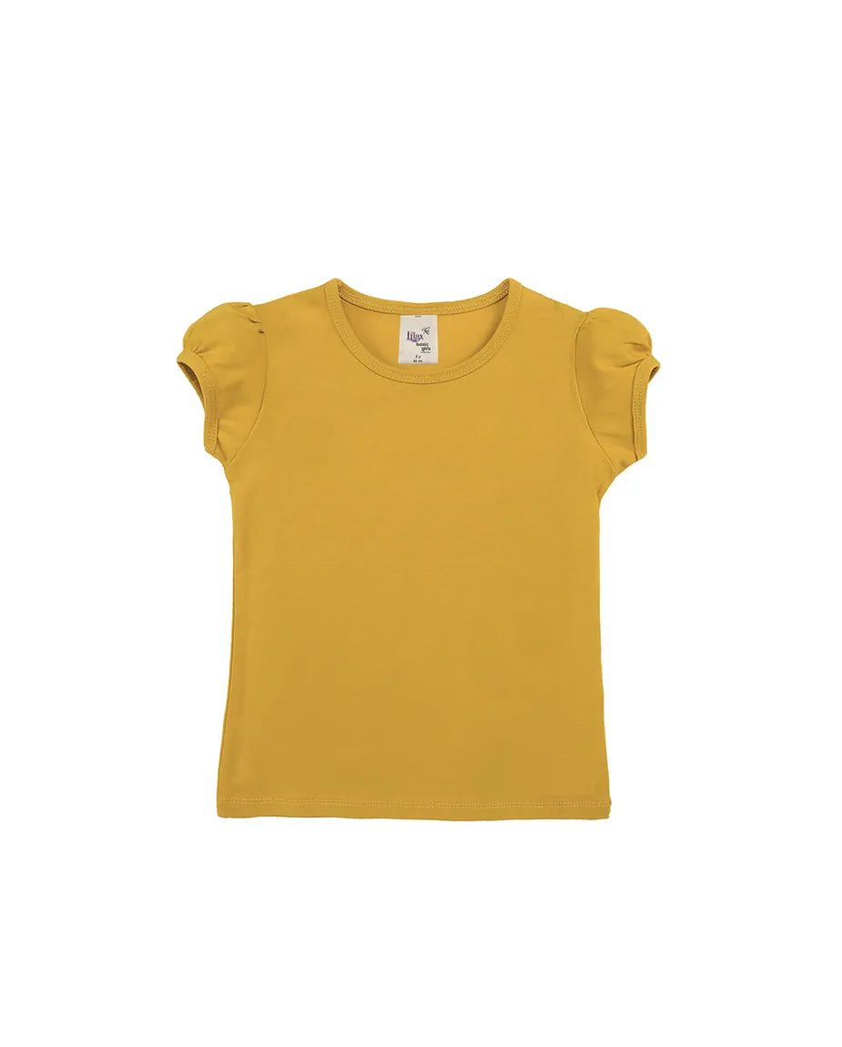 Little Girls Cotton Puff Sleeve Basic T-Shirt