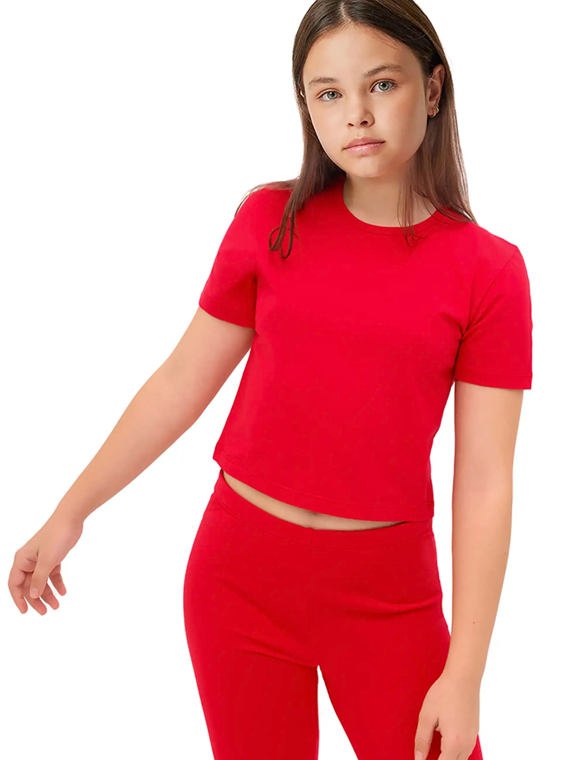 Girls Short Sleeve Crewneck Crop Top Tee