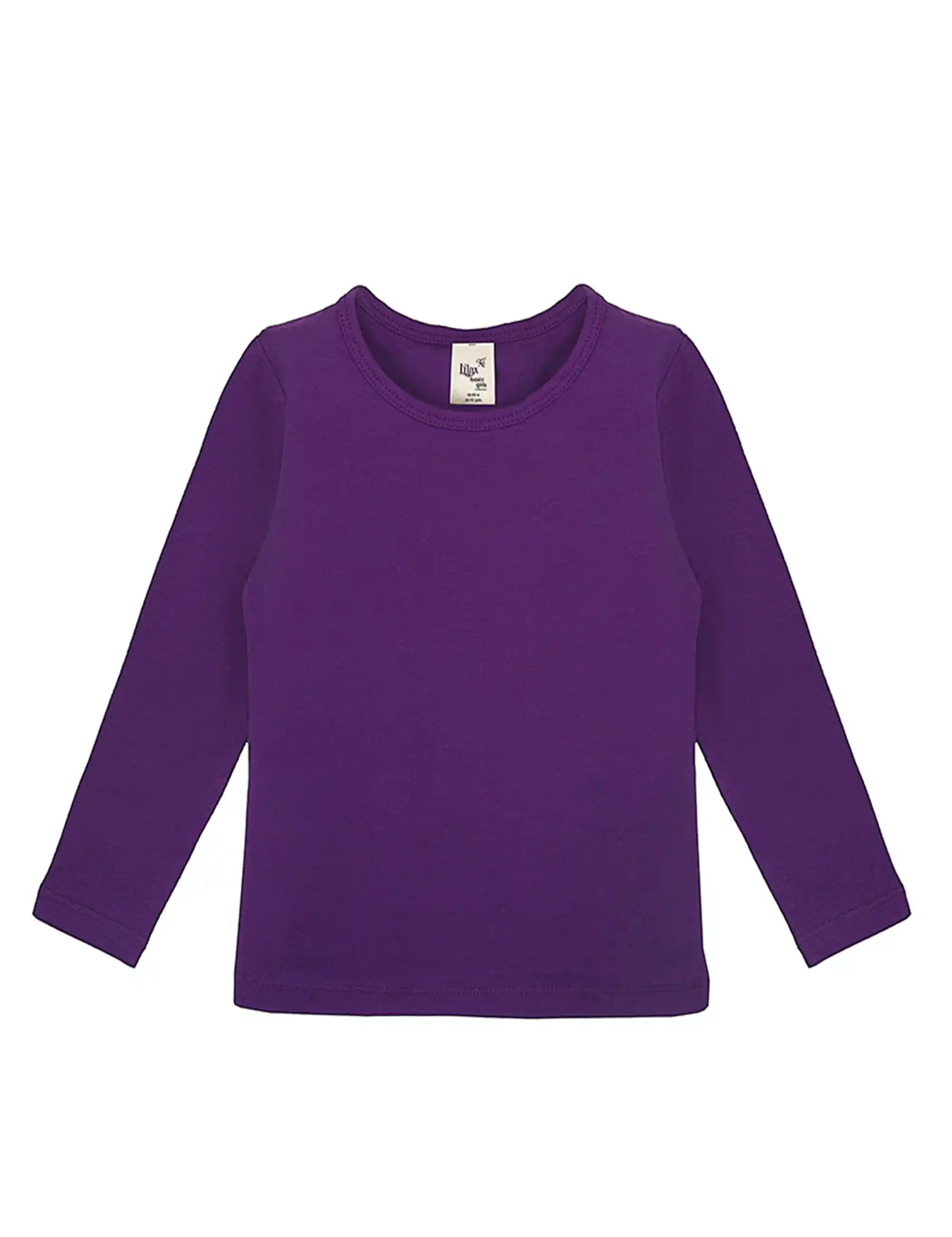 Lilax Girls' Basic Long Sleeve Round Neck Cotton T-Shirt