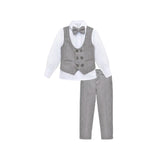 Toddler & Youth Boys 4 Piece Formal Suit Set V-Neck Vest White Dress Shirt Dress Pants and Bowtie 1-5 Years