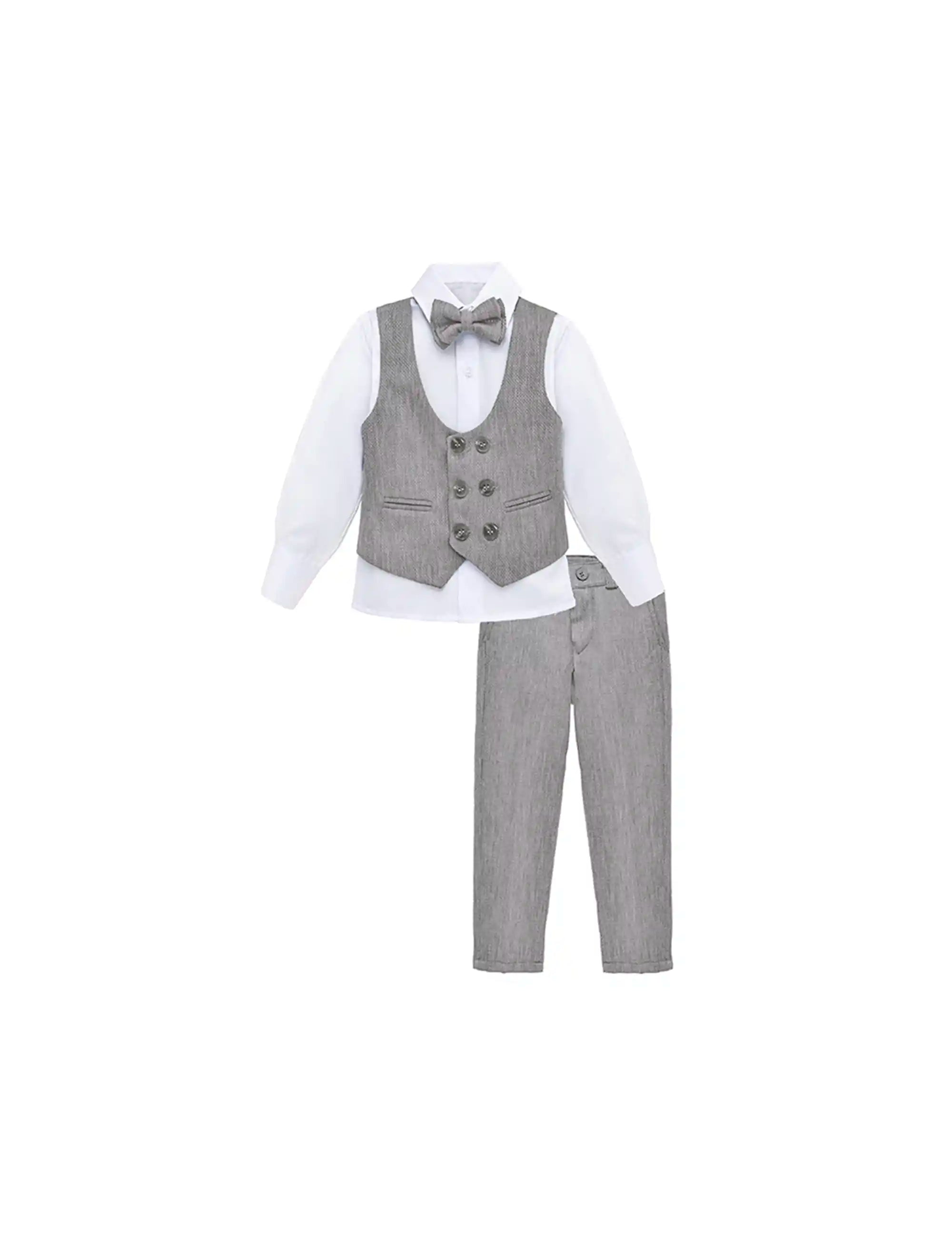 Toddler & Youth Boys 4 Piece Formal Suit Set V-Neck Vest White Dress Shirt Dress Pants and Bowtie 1-5 Years