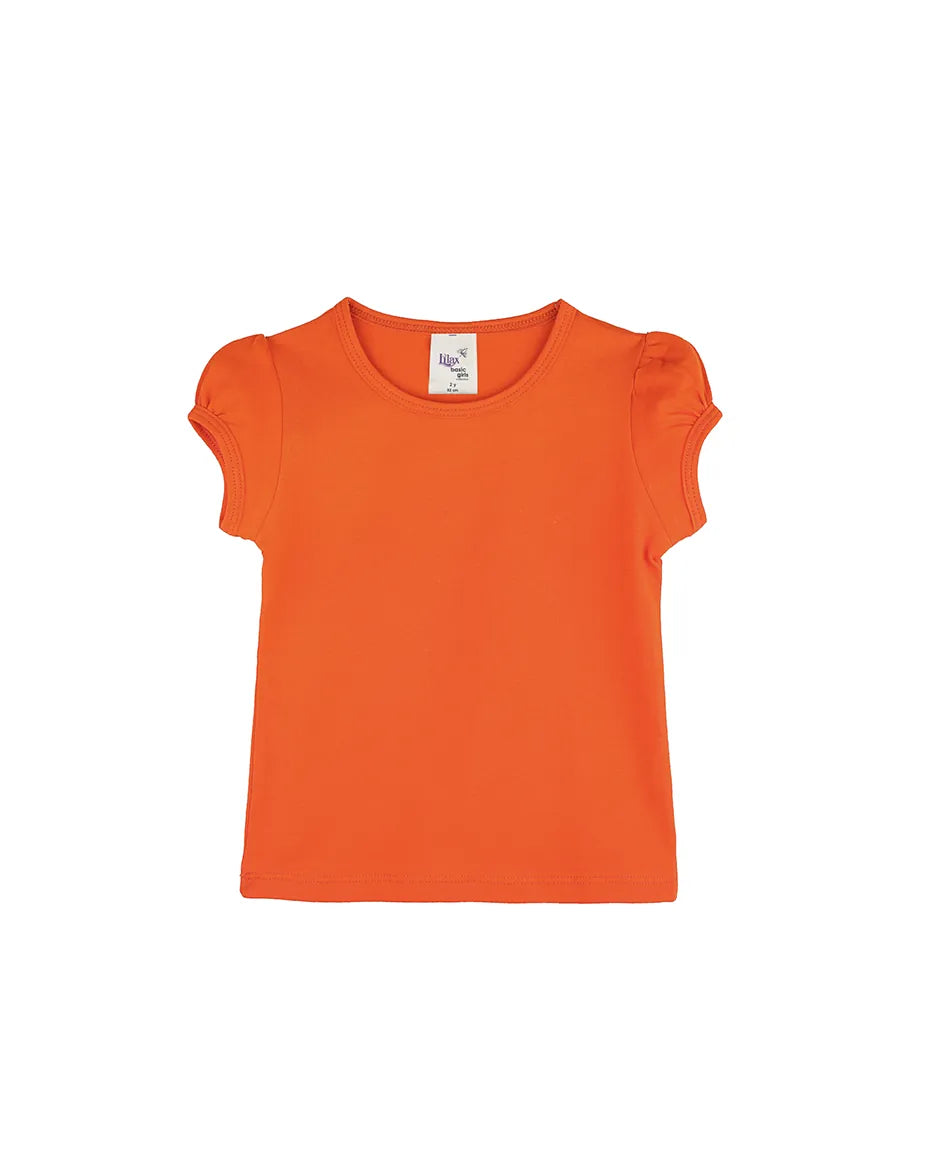 Little Girls Cotton Puff Sleeve Basic T-Shirt