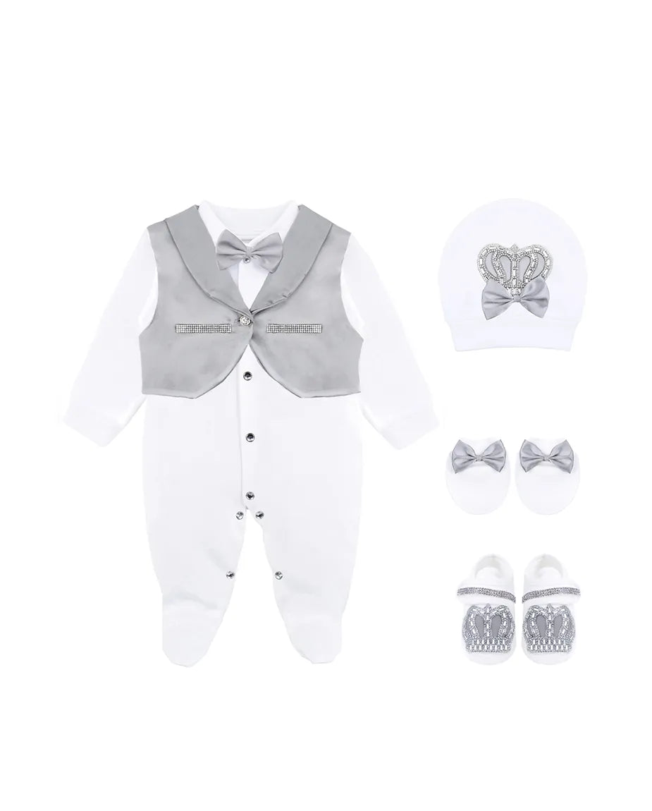 Newborn Baby Cotton 5-Piece Satin Detailed Take Me Home Set