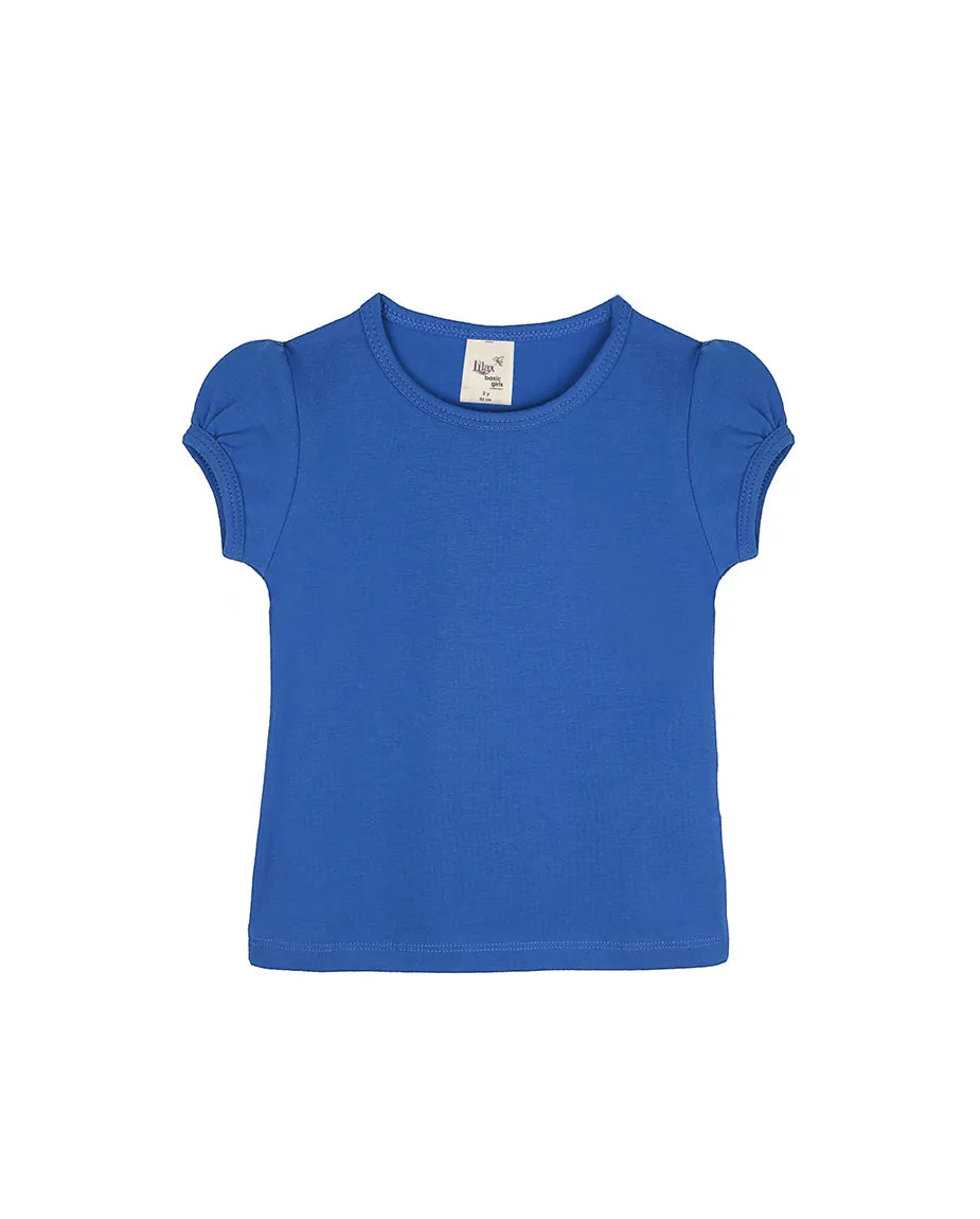 Little Girls Cotton Puff Sleeve Basic T-Shirt